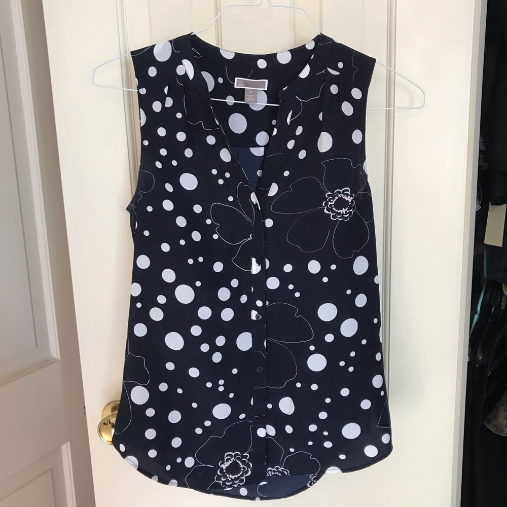 chelsea28 polka dot and floral button up blouse